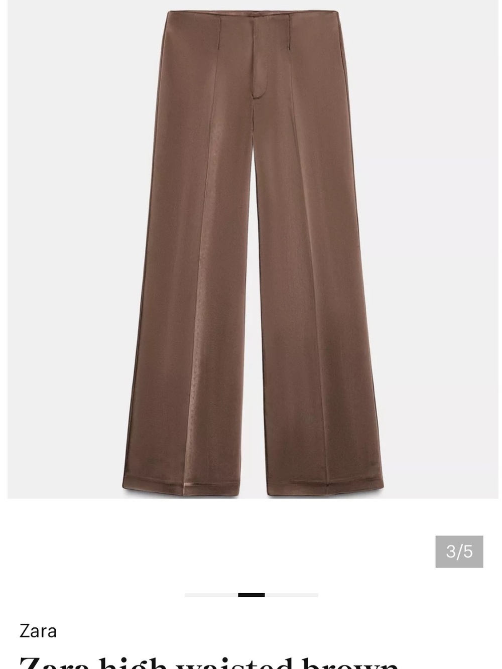 Zara Satin Wide-Leg High-Waist Pants in Taupe - Picture 3 of 5